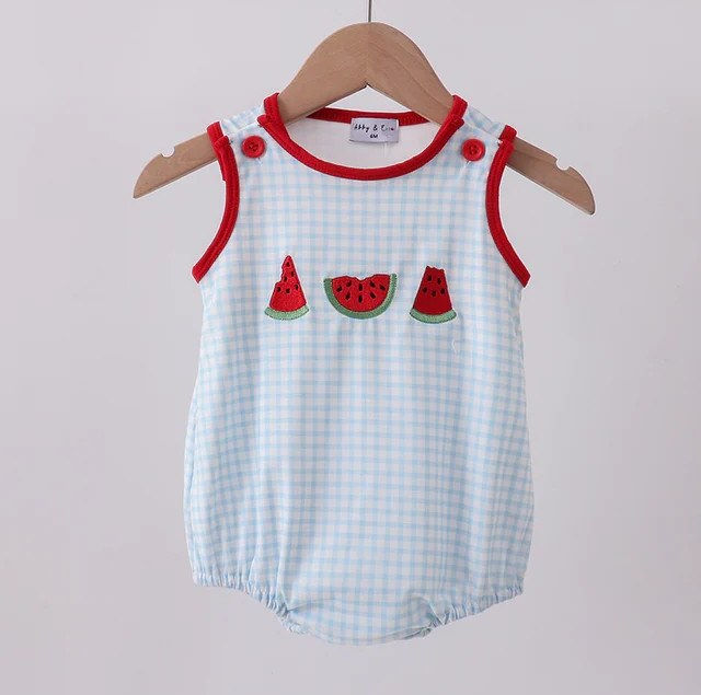 Watermelon Slices Embroidered Gingham Bubble