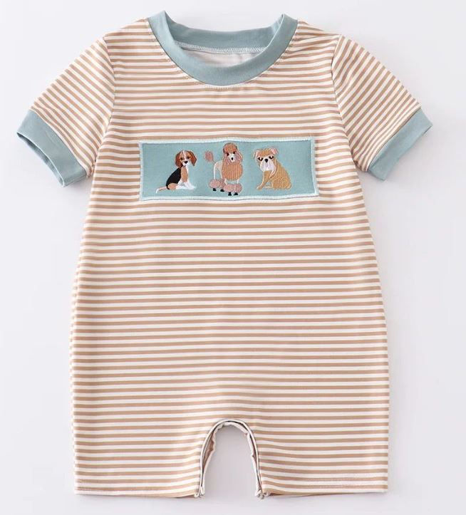 Three Dogs Embroidered Striped Jonjon