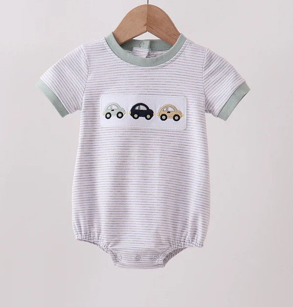 Three Cars Embroidered Striped Bubble