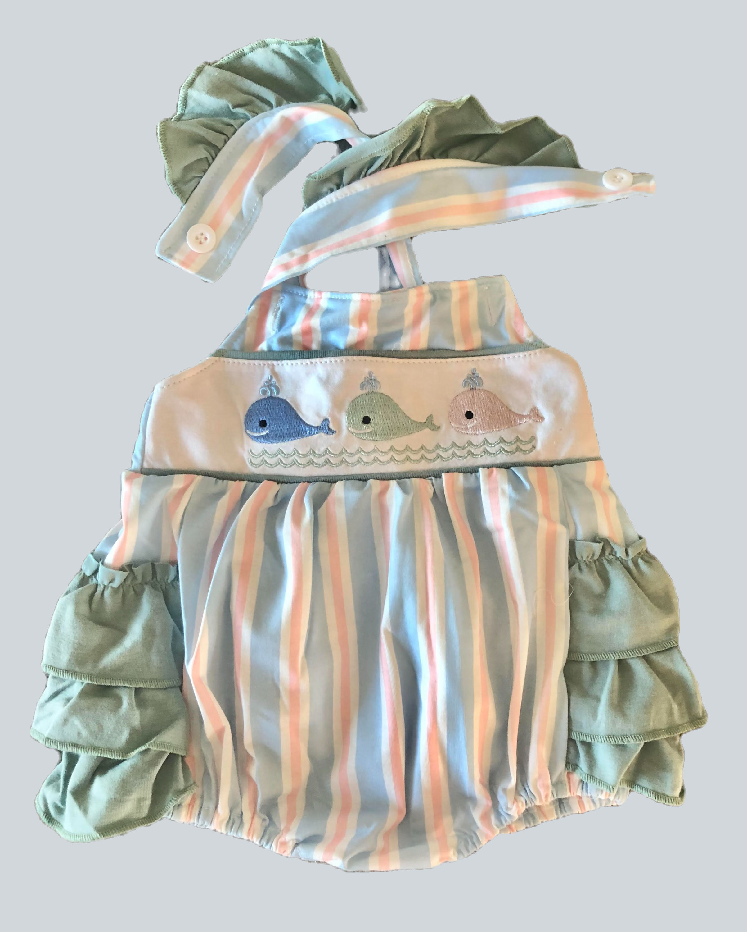Colorful Whales Embroidered Ruffles Romper