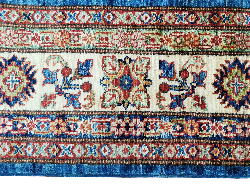 Miniatura: Handgeknoopt Perzisch Kazak super tapijt blue