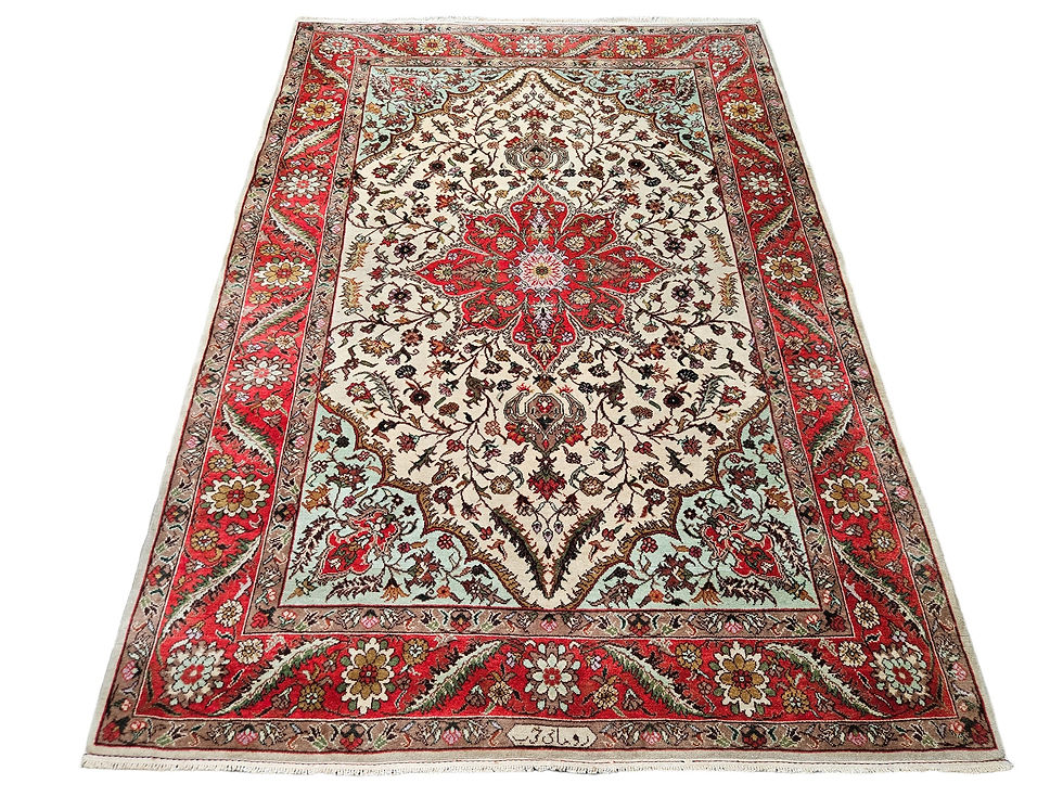 Thumbnail: Handgeknoopt Perzisch wol Tabriz tapijt medallion Bessarabia