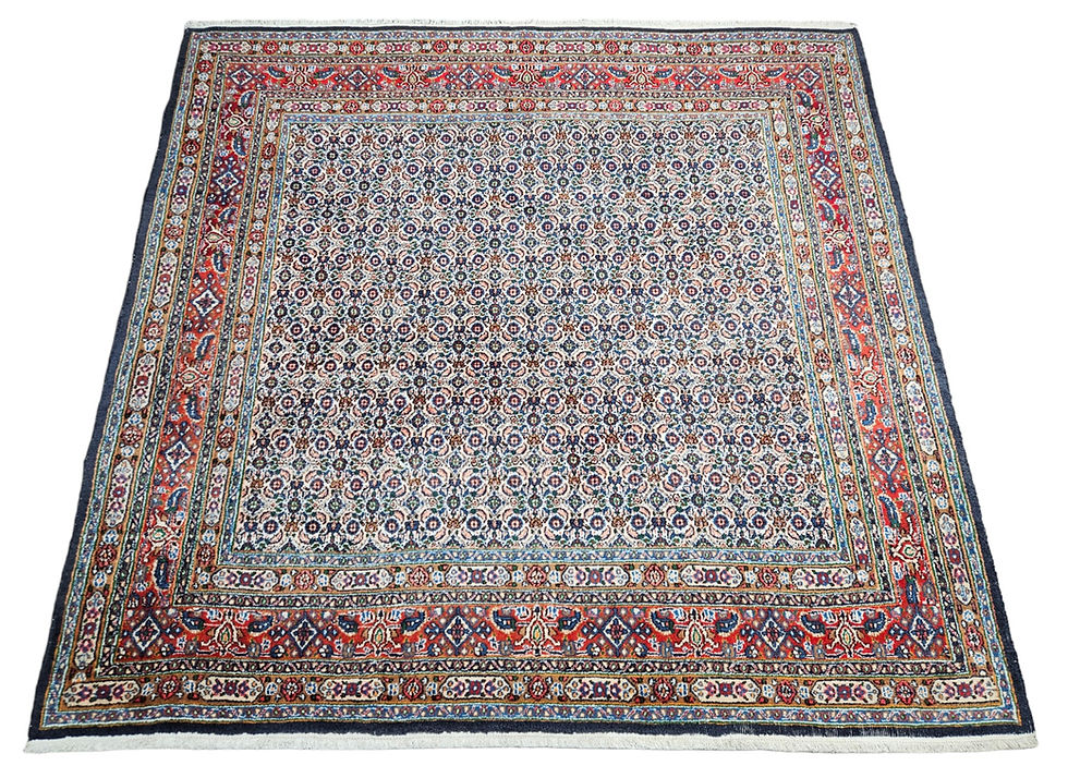 Miniatura: Handgeknoopt Perzisch wol Moud tapijt Square blue