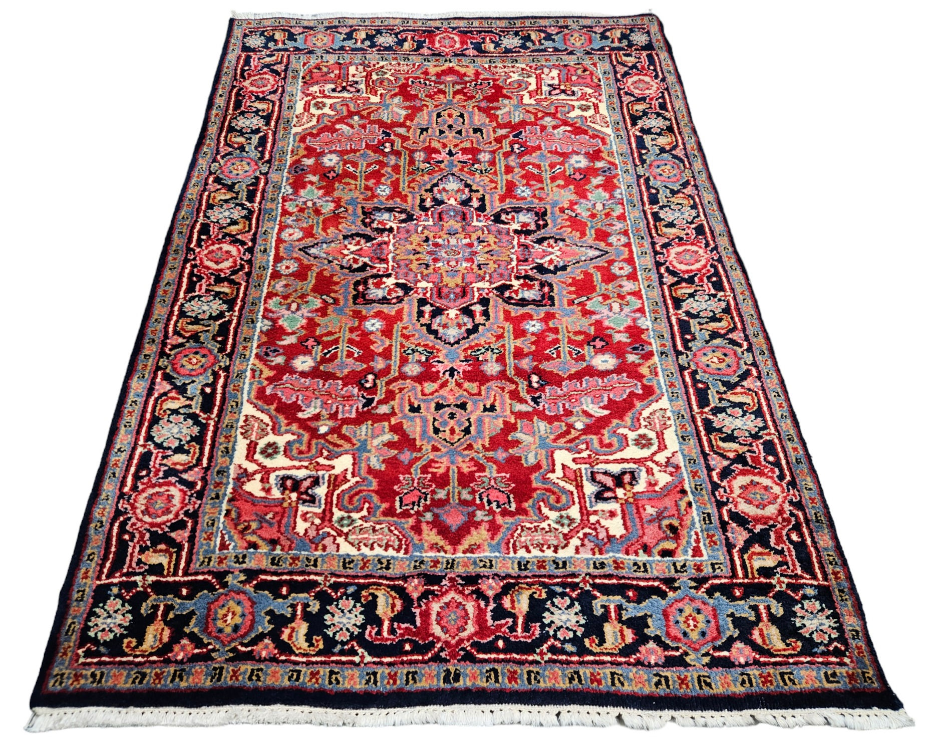 Handgeknoopt oosters wol Heriz tapijt medallion blue