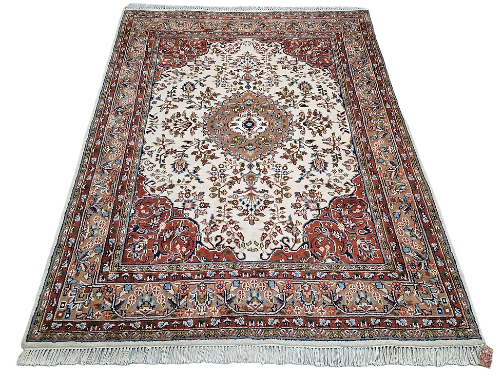 Miniaturbild: Handgeknoopt oosters wol Sarouk tapijt medallion crème