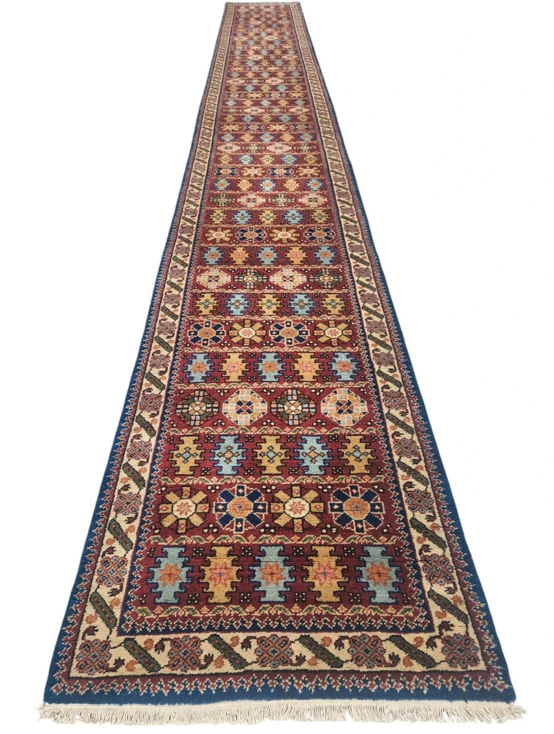 Handmade loper wool Bessarabia carpet runner blue