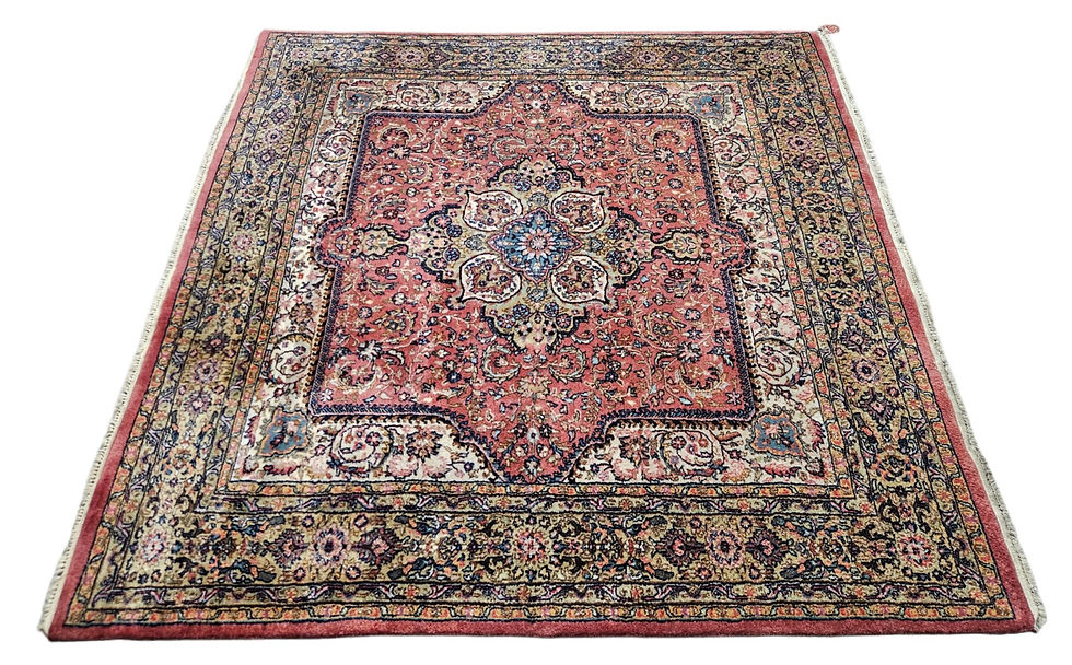 Thumbnail: Handgeknoopt oosters wol Kirman Laver tapijt Square pink