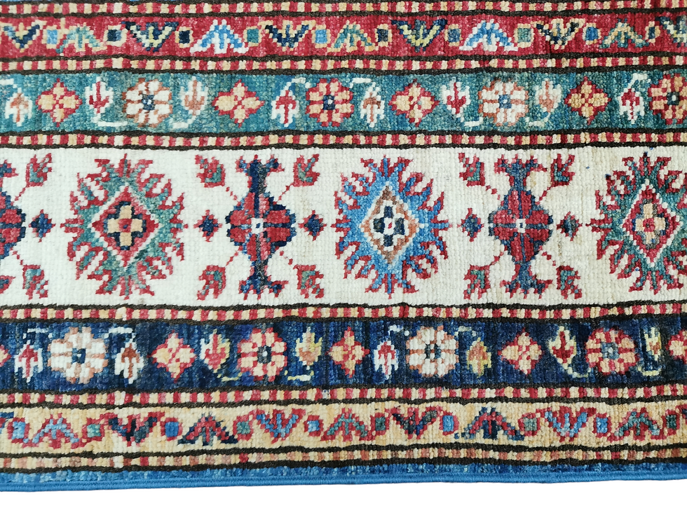 Miniaturbild: Handgeknoopt Perzisch Kazak super tapijt light blue