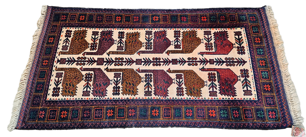 Miniaturbild: Handgeknoopt Perzisch wol Beloutch nomad tapijt birds