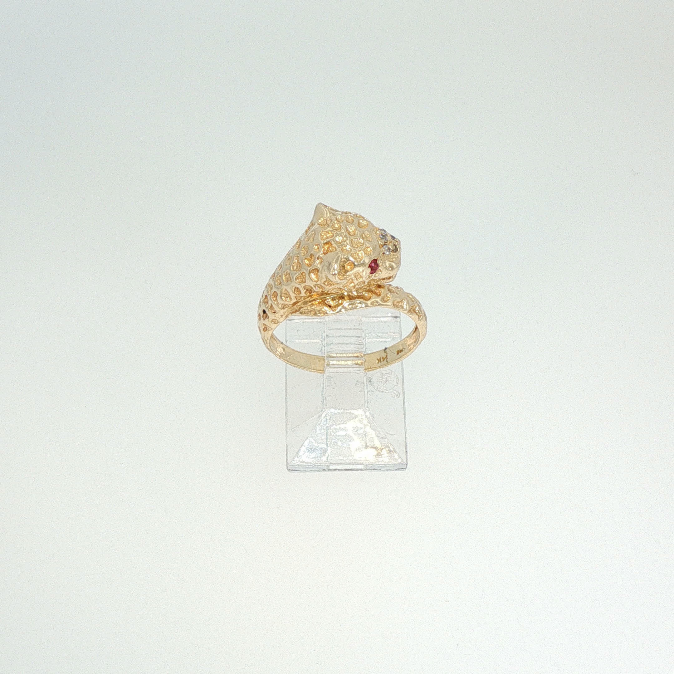 Yellow Gold Leopard Cocktail Ring with Ruby Eyes