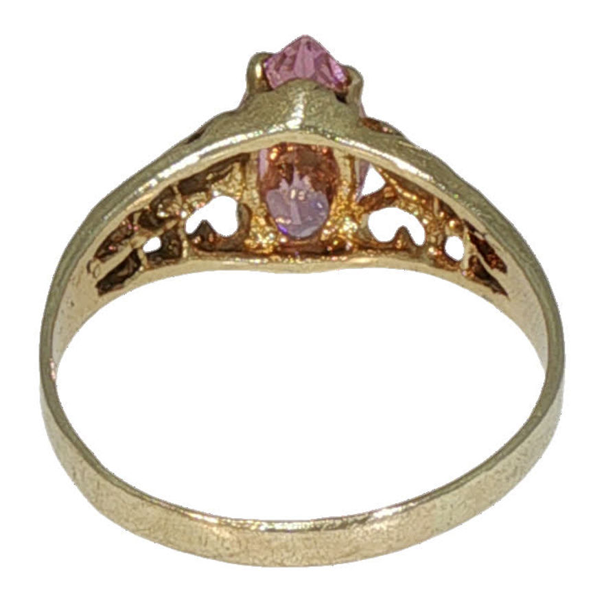 Miniature : Estate Marquise Pink Filigree Solitaire Ring in Yellow Gold