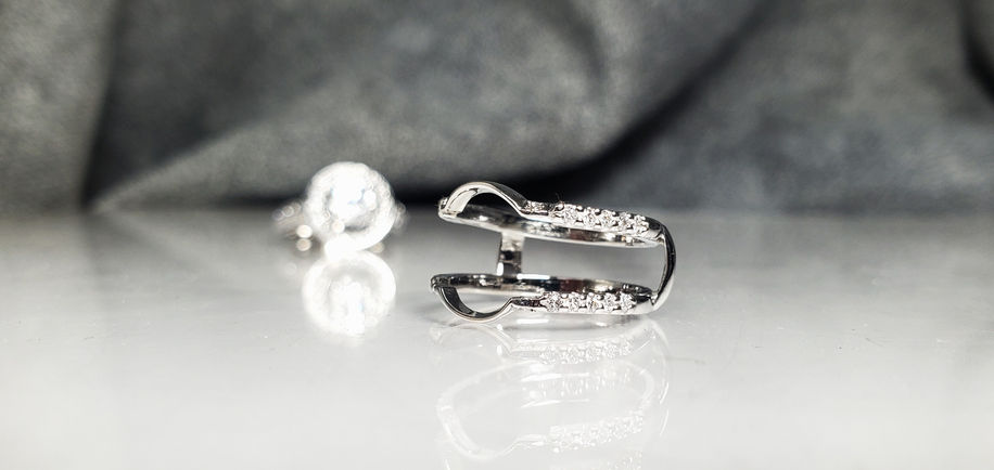 Diamond Accented Insert Wedding Band in 14k white gold. Created by Katherine Spencer in Morgantown, West Virginia, USA