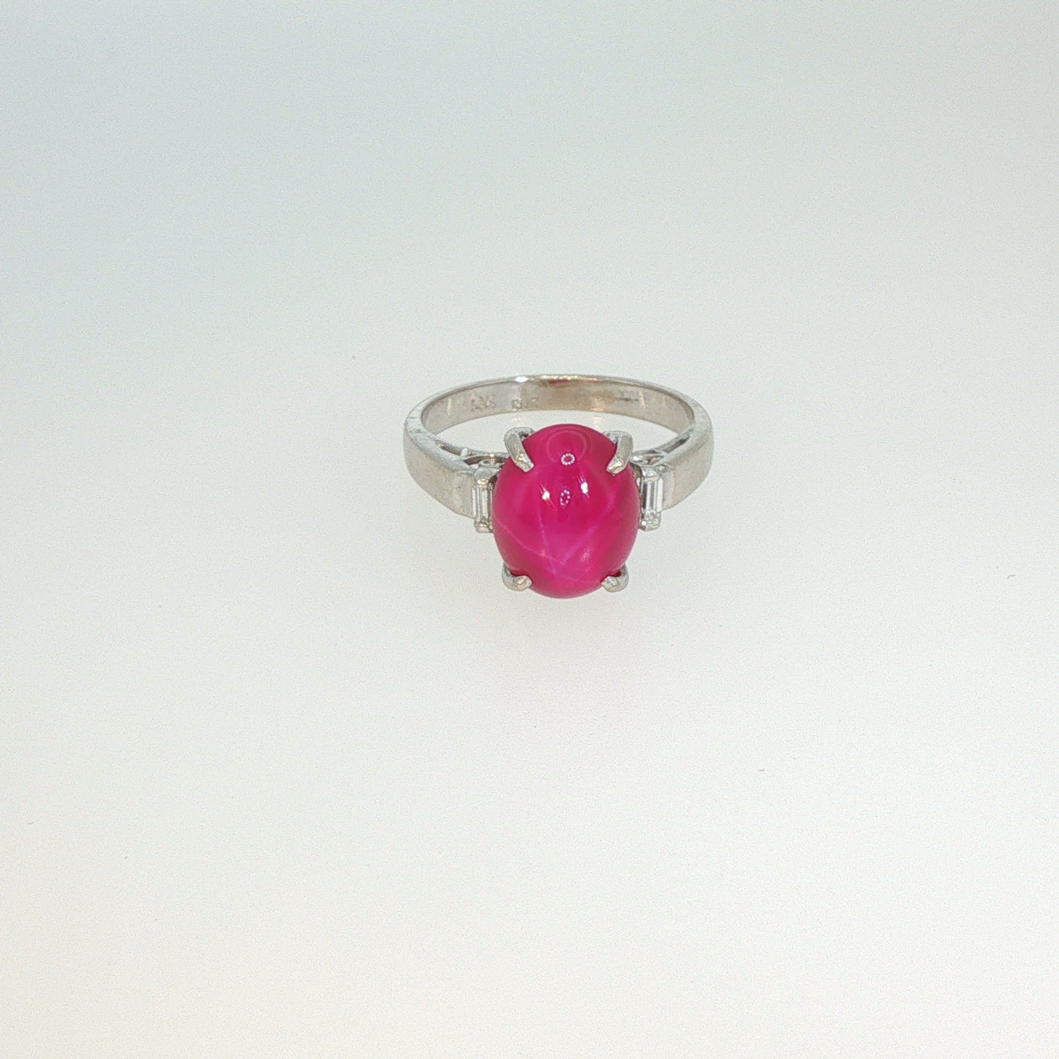 Pink Star Sapphire Ring in White Gold