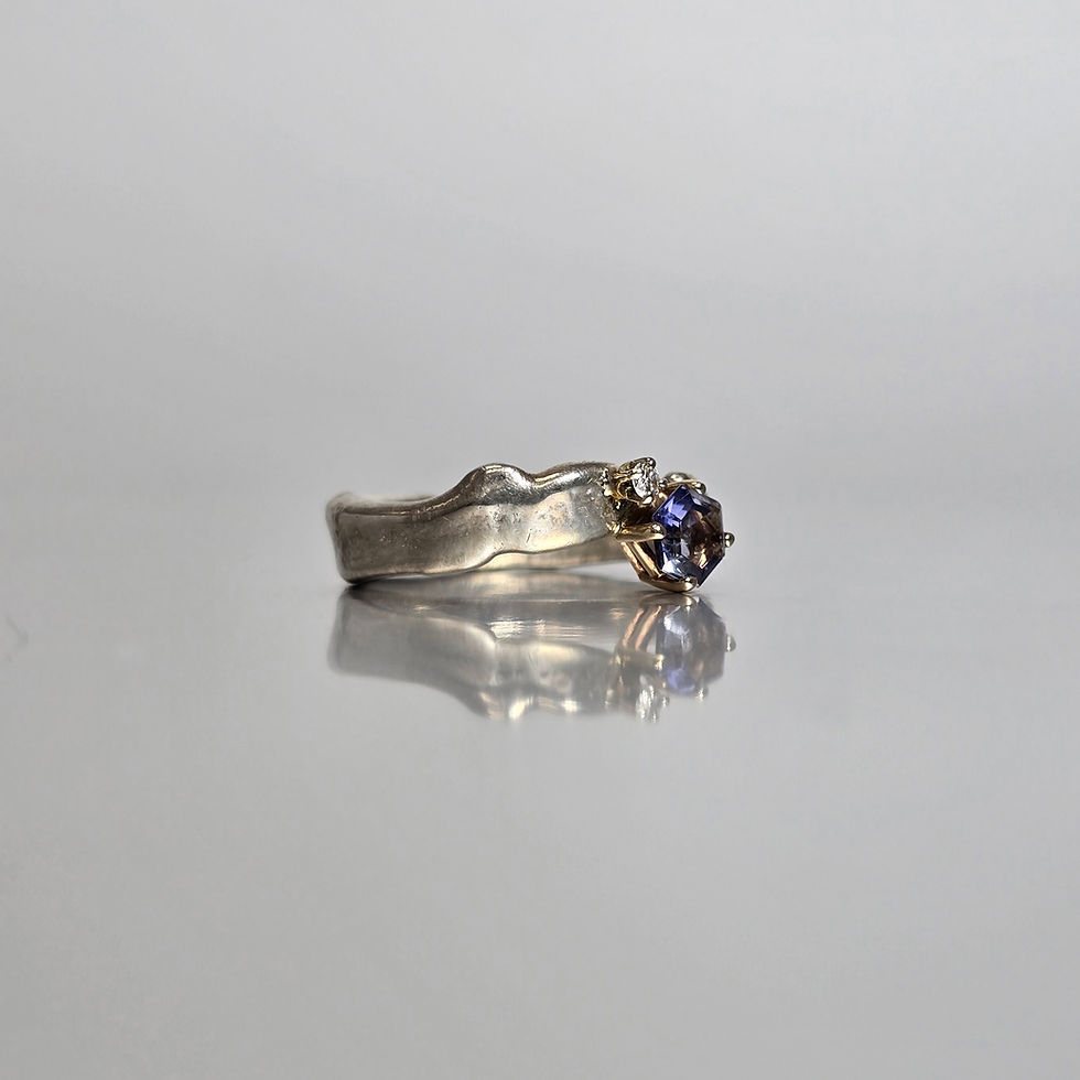 Miniature : Molten Silver Iolite Ring