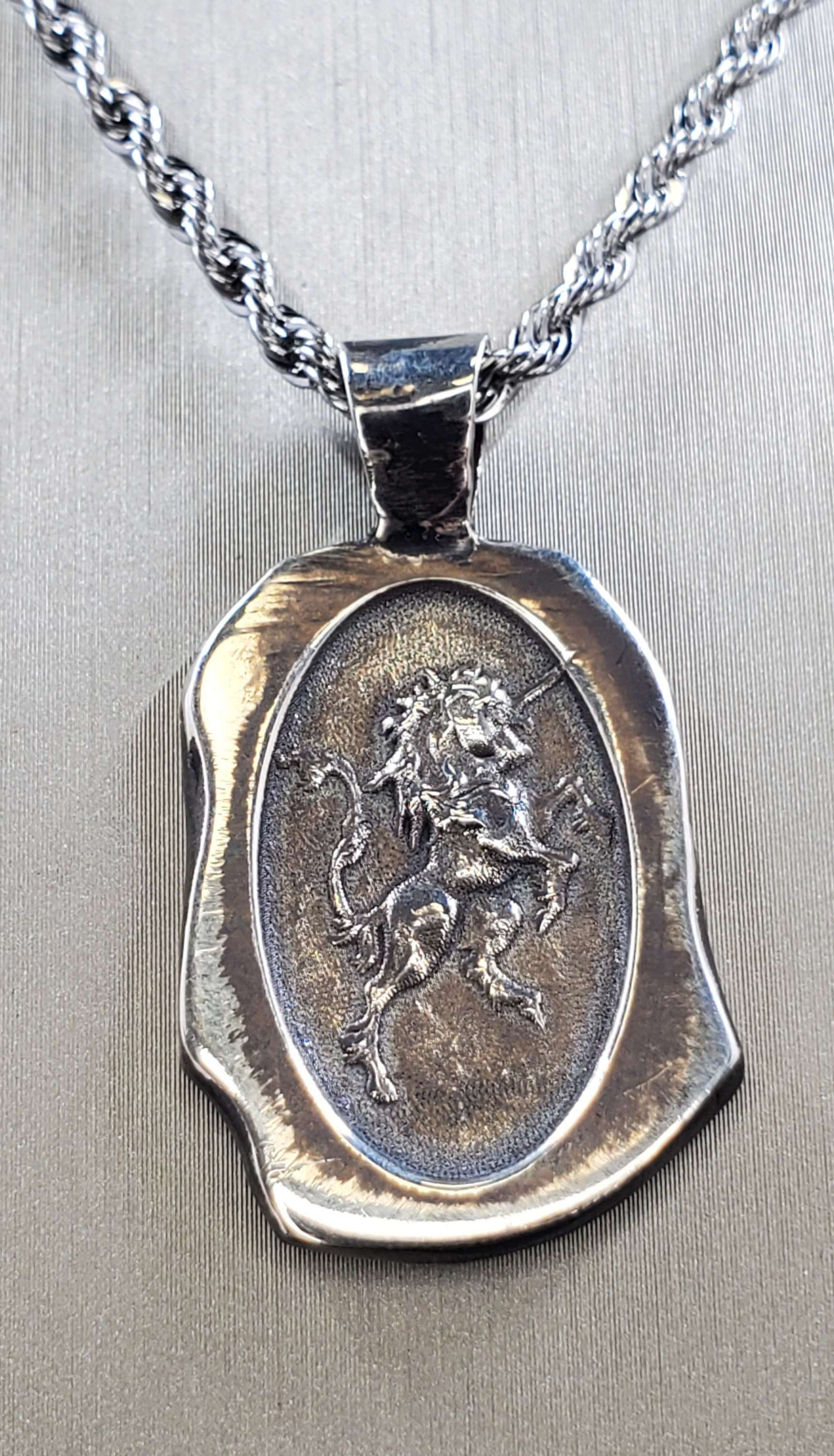 Silver 3D Laser Engraved Unicorn Pendant