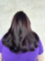 Custom color (violet), haircut & bouncy blowout.