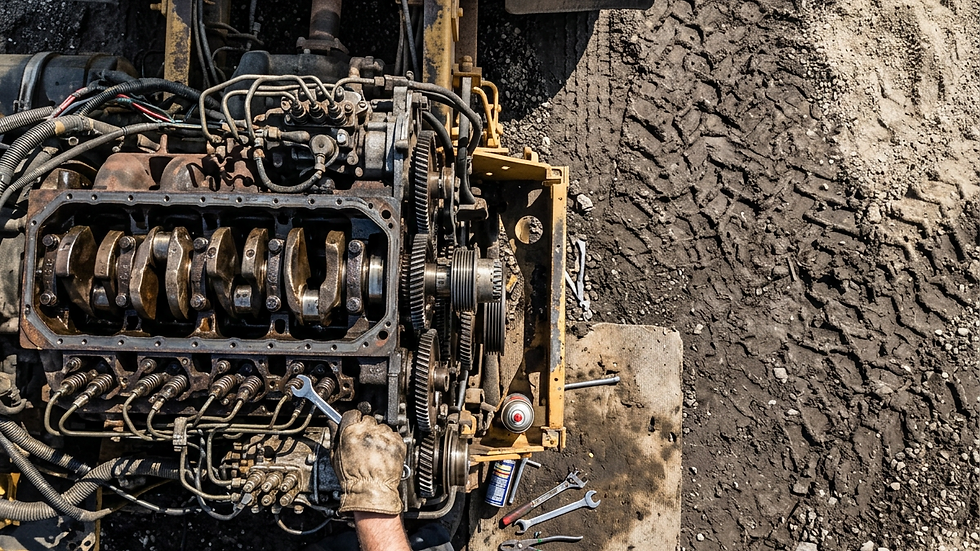 Close-up view of heavy-duty truck engine components during repair