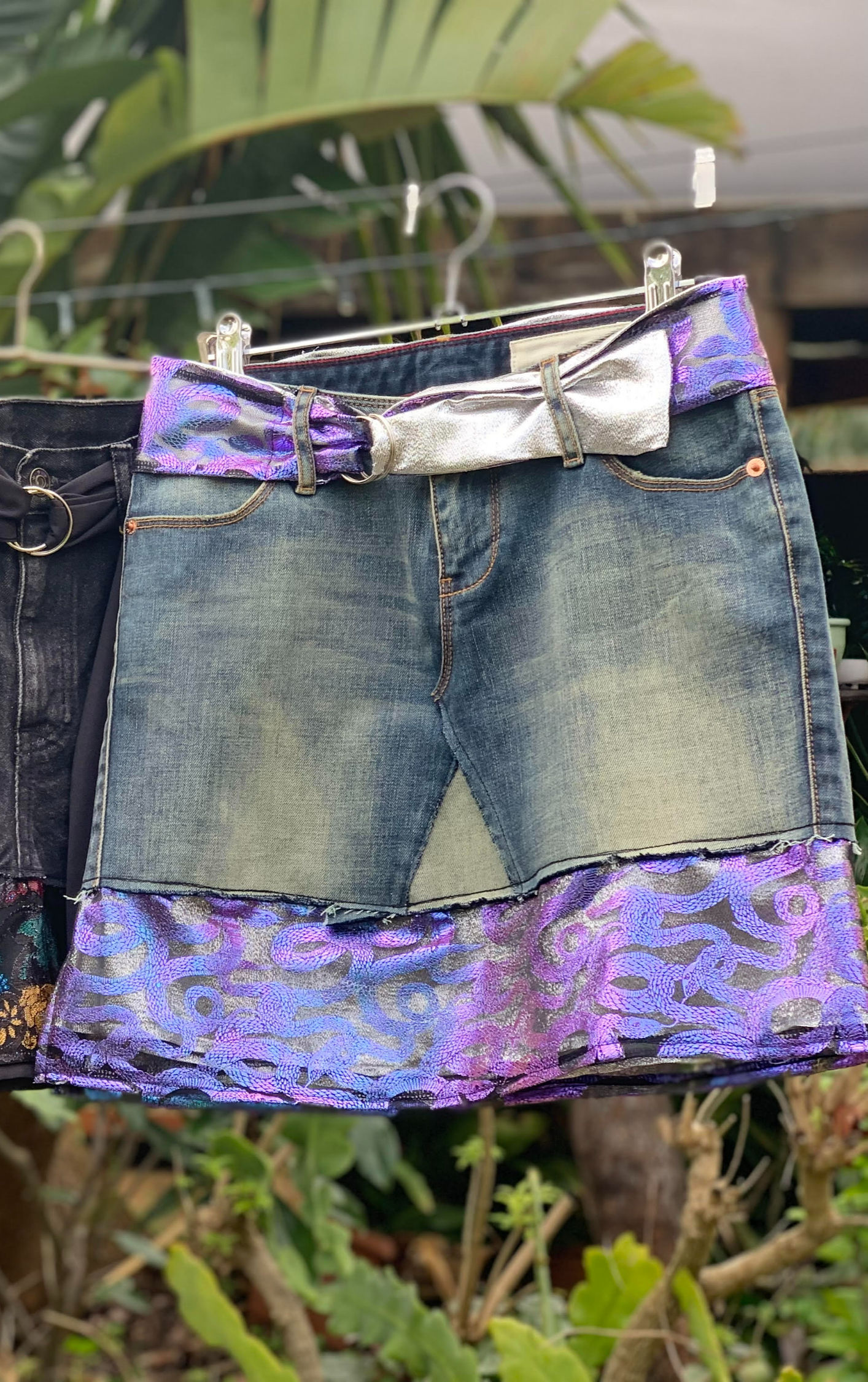 Denim Mini Skirt - Sparkly Purple