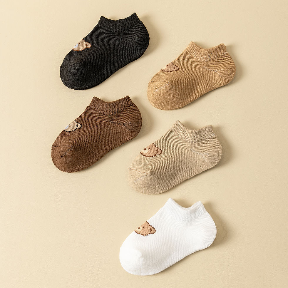 Thumbnail: 5-Pack Cute Teddy Bear No-Show Socks | Non-Slip Ankle Loafer Socks