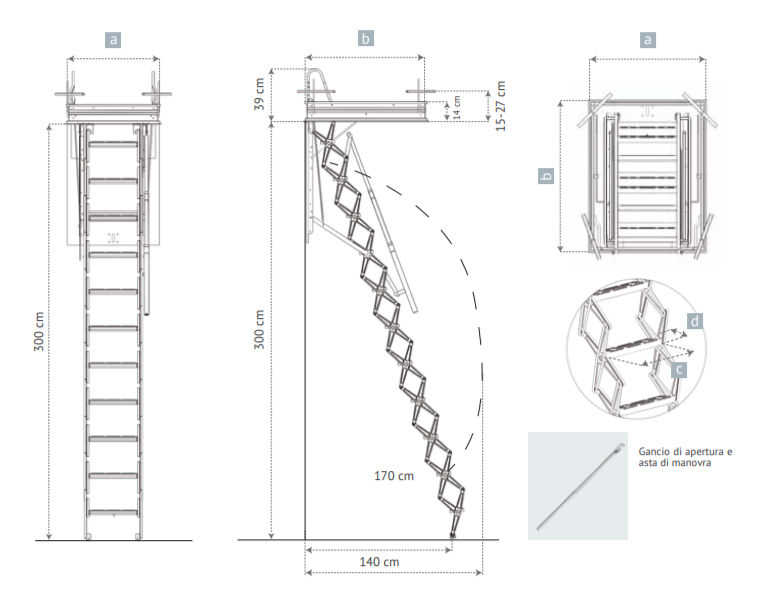 Miniatura: SCALA RETRATTILE A PANTOGRAFO 70x90 cm -11 Gradini - H 300 cm