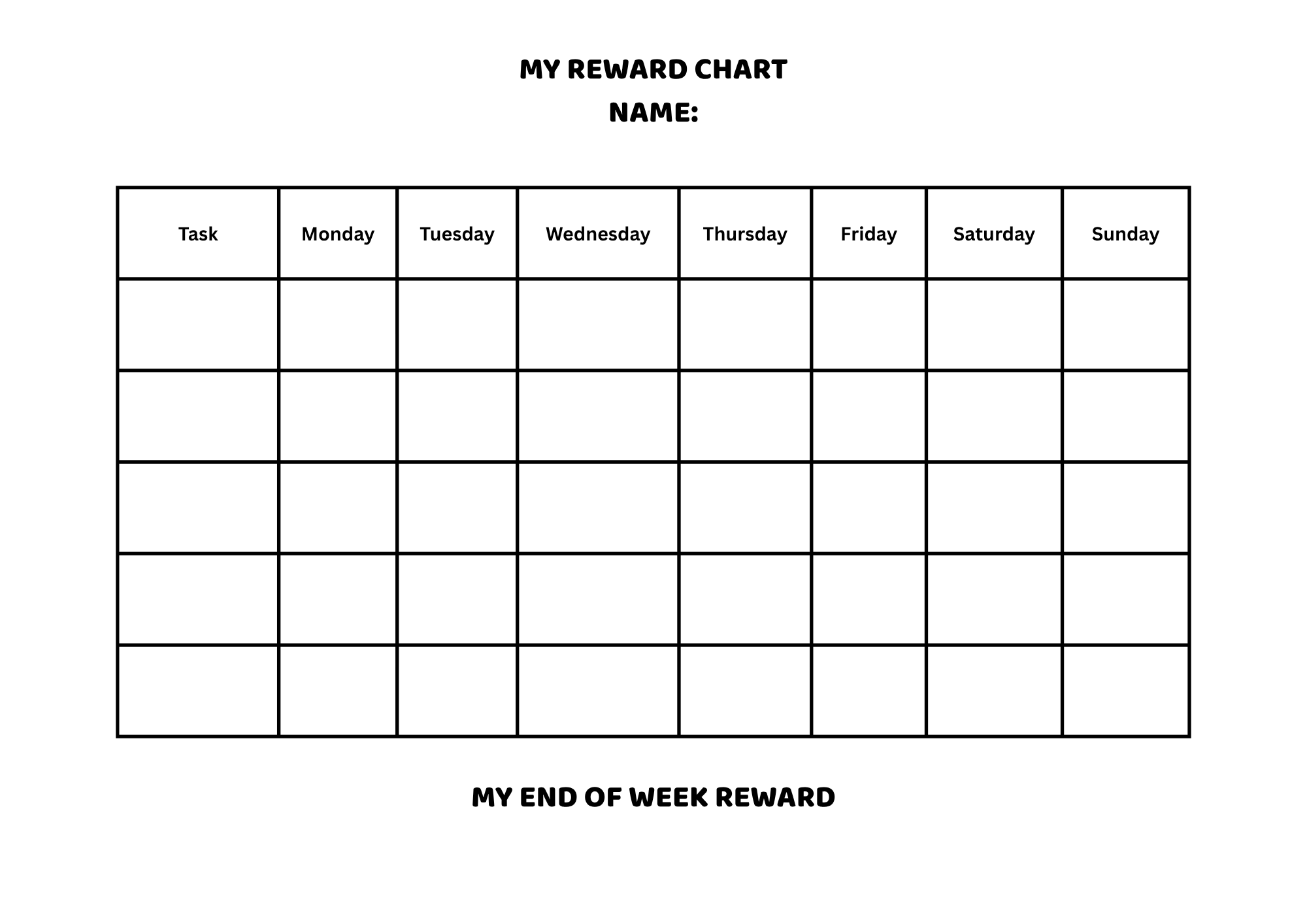Personalised Children's Weekly Reward Chart | A4 Printable PDF