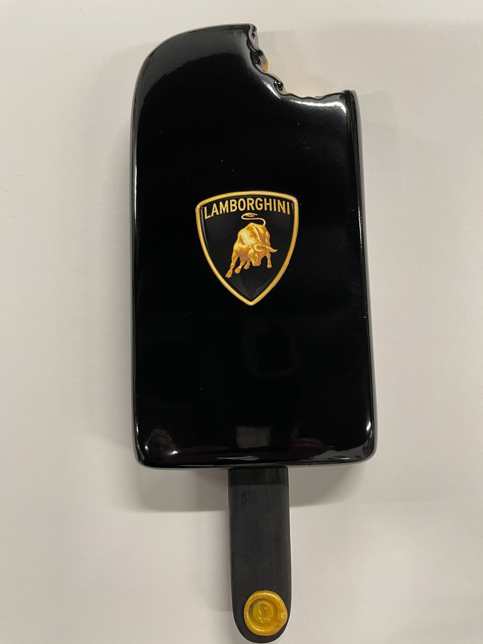 Lamborghini popsicle artwork by Snek at Miva Fine Art Gallery featuring glossy epoxy finish, luxury branding, contemporary