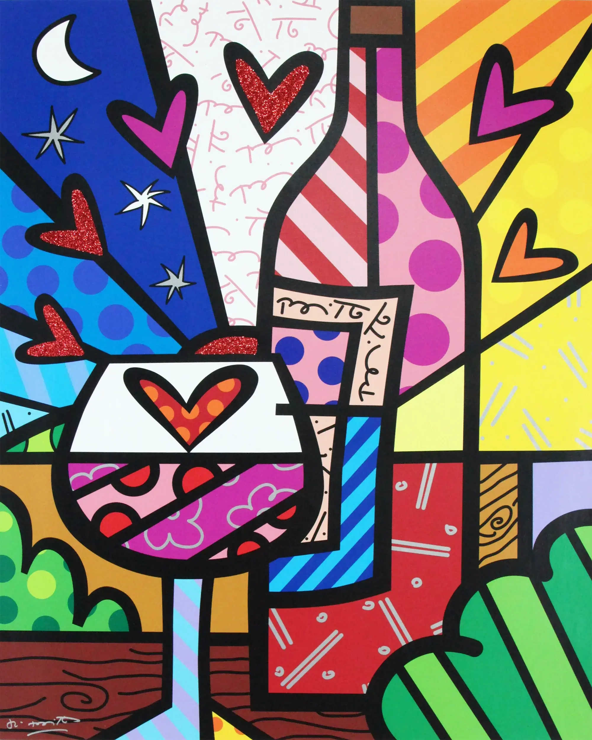 Romero Britto “Rose All Day” colorful pop art artwork shown at Miva Fine Art Gallery Sweden with vibrant pop design