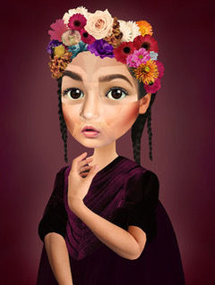 Fredrique by Barbara van den Berg, surreal digital collage portrait exploring identity, exhibited at Miva Fine Art Gallery Sw