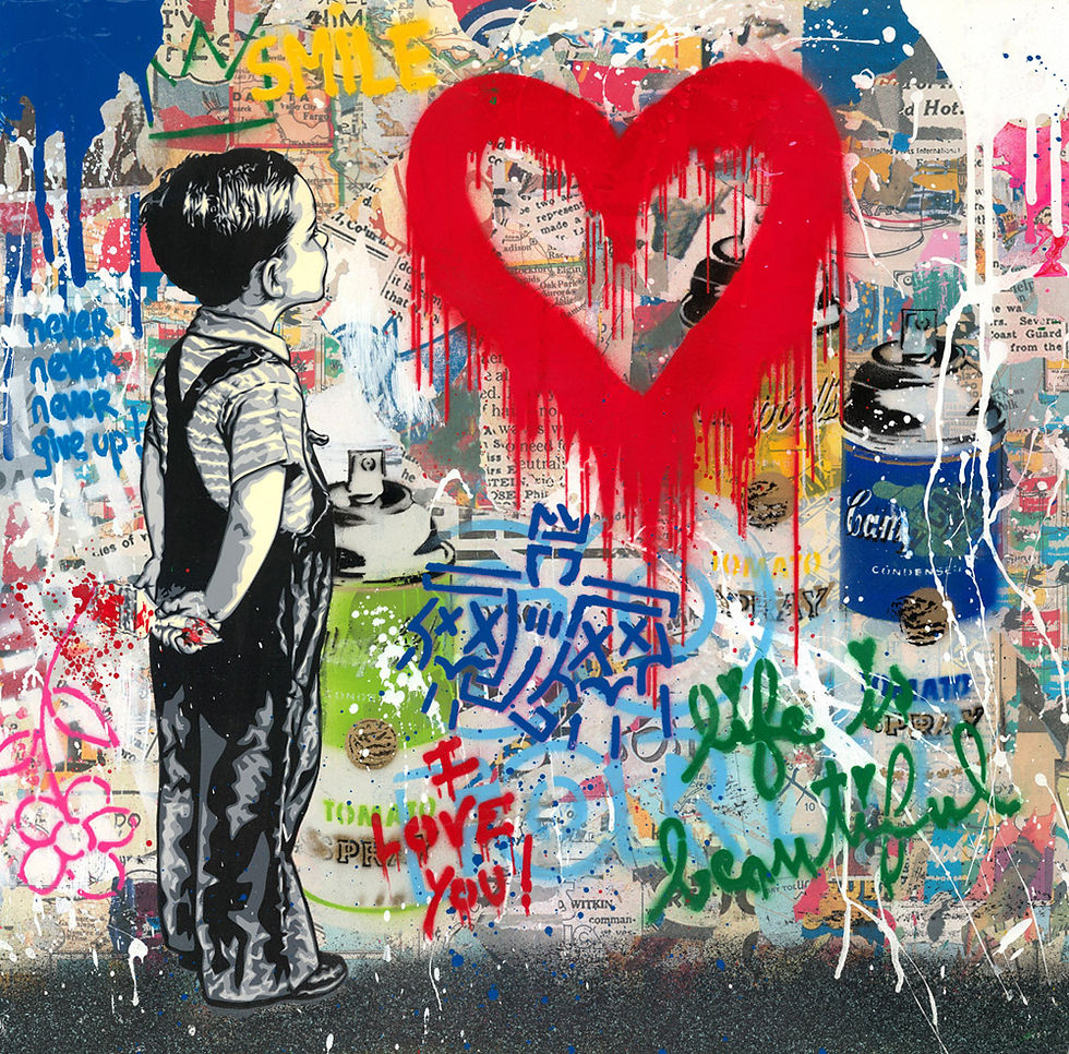 Mr Brainwash Original With All My Love in bright color for sale at Miva Fine Art Gallery Sweden