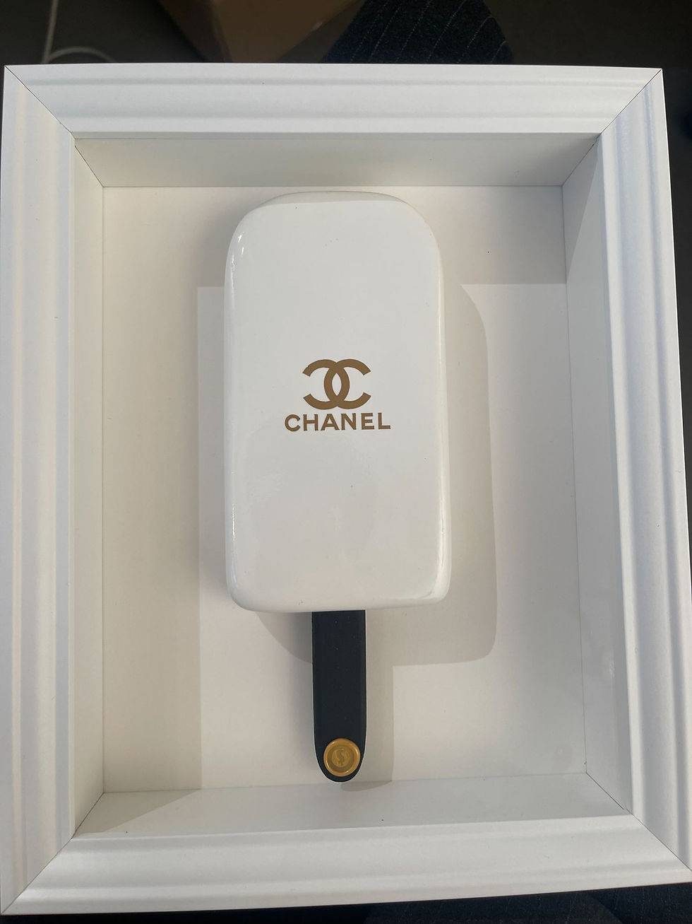 CC Chanel popsicle artwork by Snek at Miva Fine Art Gallery featuring glossy epoxy finish, luxury branding, contemporary art