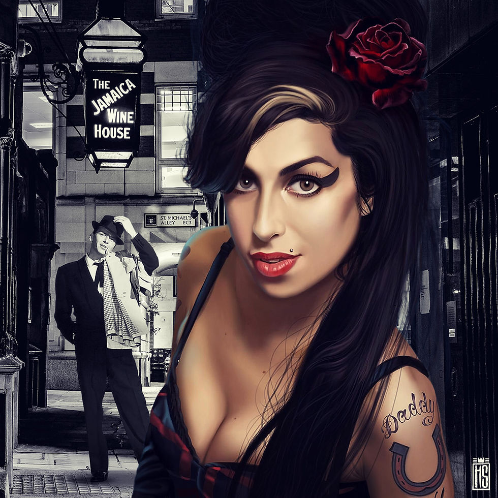 Amy Winehouse artwork by Helt Sort, colorful limited edition contemporary collectible for sale at Miva Fine Art Gallery Swede