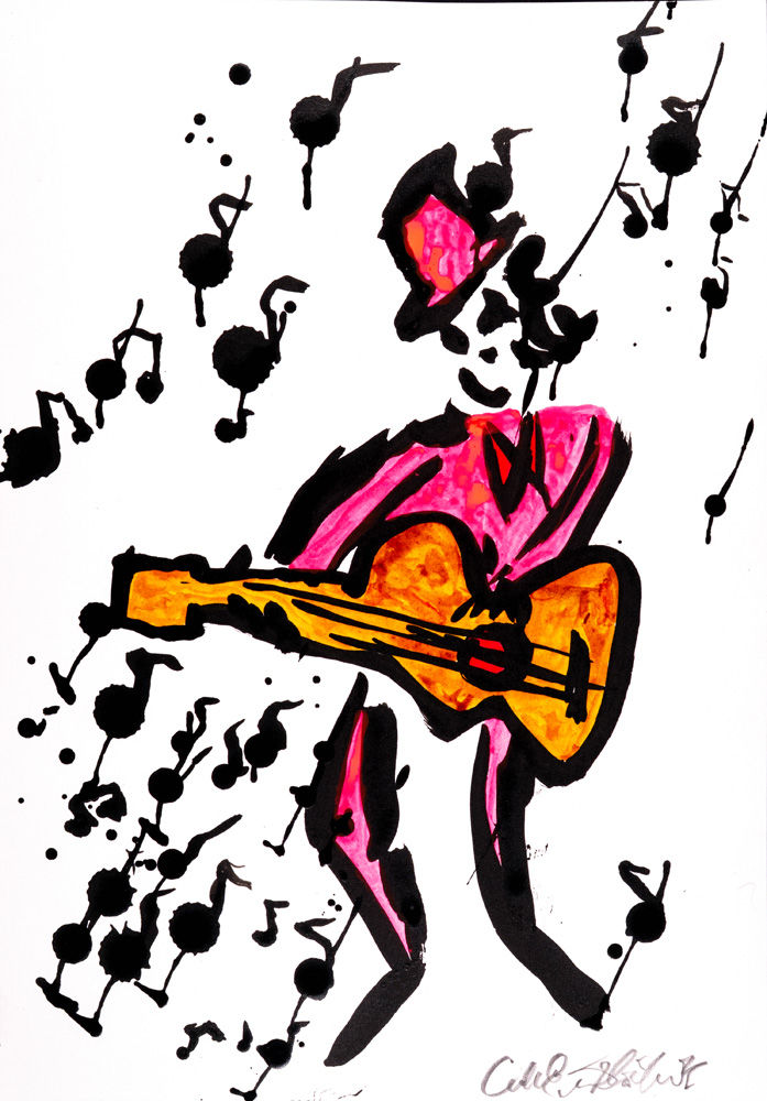 Carl-Einar Häckner Original Trubadur droppande toner rosa kostym artwork in original pop art style for sale at Miva Fine Art