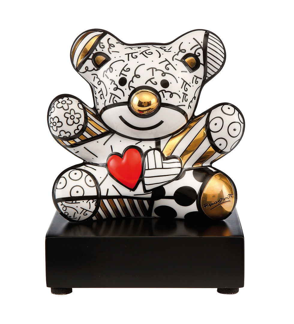 Truly Yours Porcelain sculpture in gold and white made by Goebel designer Romero Britto shown at Miva Fine Art Gallery Sweden
