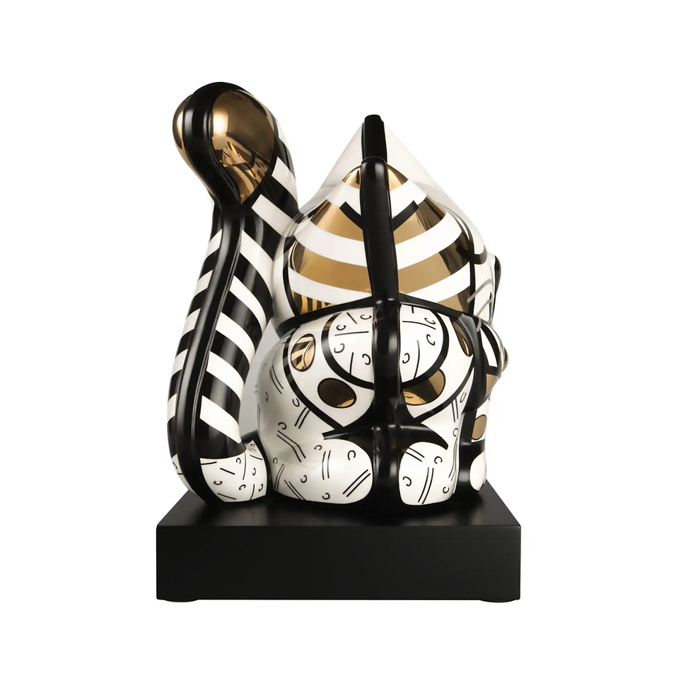 Thumbnail: Goebel Porcelain pop art Figur Golden Cat Large in gold and white  on wood base from Miva Fine Art Gallery Sweden