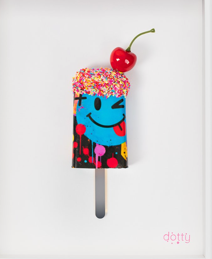 Dotty artwork Urban Melt #2 framed with museum art glass shown from Miva Fine Art Gallery Sweden