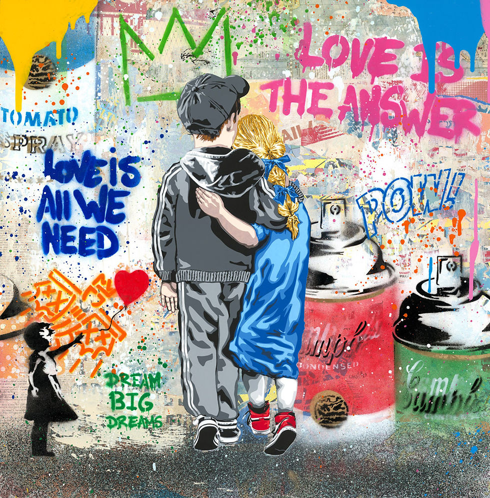 Mr Brainwash Original Beautiful Girl - Dreaming Together in bright colors for sale at Miva Fine Art Gallery Sweden