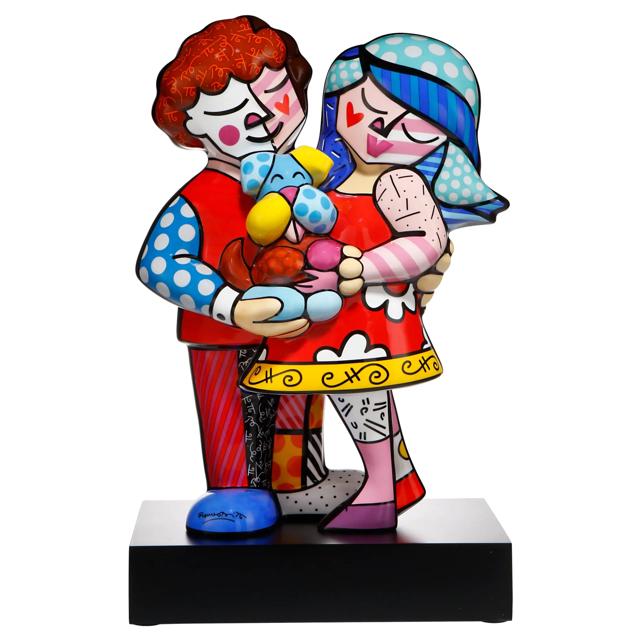 Pets Love Porcelain sculpture in colors made by Goebel designer Romero Britto shown at Miva Fine Art Gallery Sweden