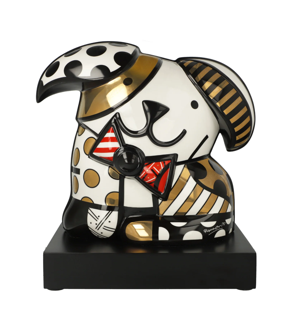 Goebel Porcelain pop art Figur Ginger in gold and white on wood base from Miva Fine Art Gallery Sweden