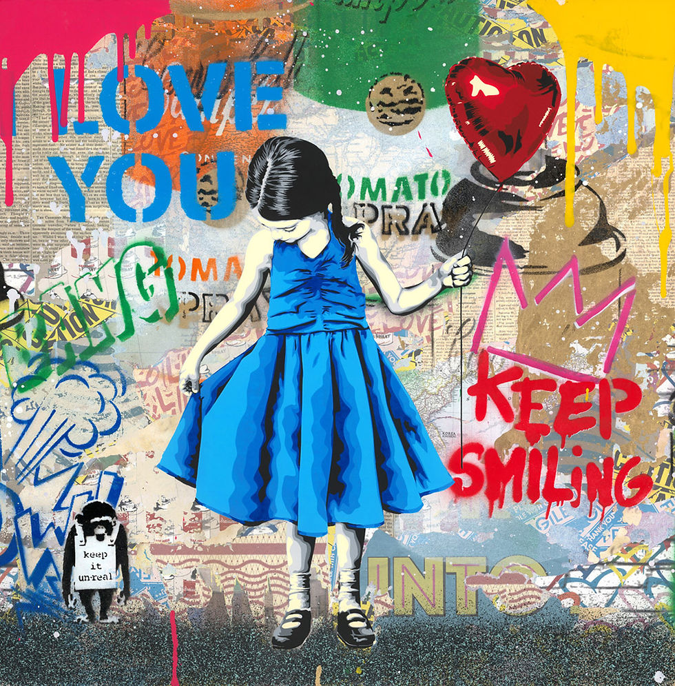 Mr Brainwash Original Beautiful Girl - Love You in bright colors for sale at Miva Fine Art Gallery