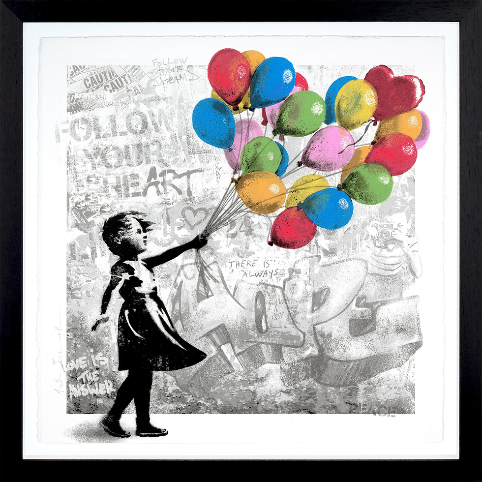 Mr Brainwash time-limited edition of Hope Is Beautiful Balloon Girl reminding Banksy for sale at Miva Fine Art Gallery Sweden