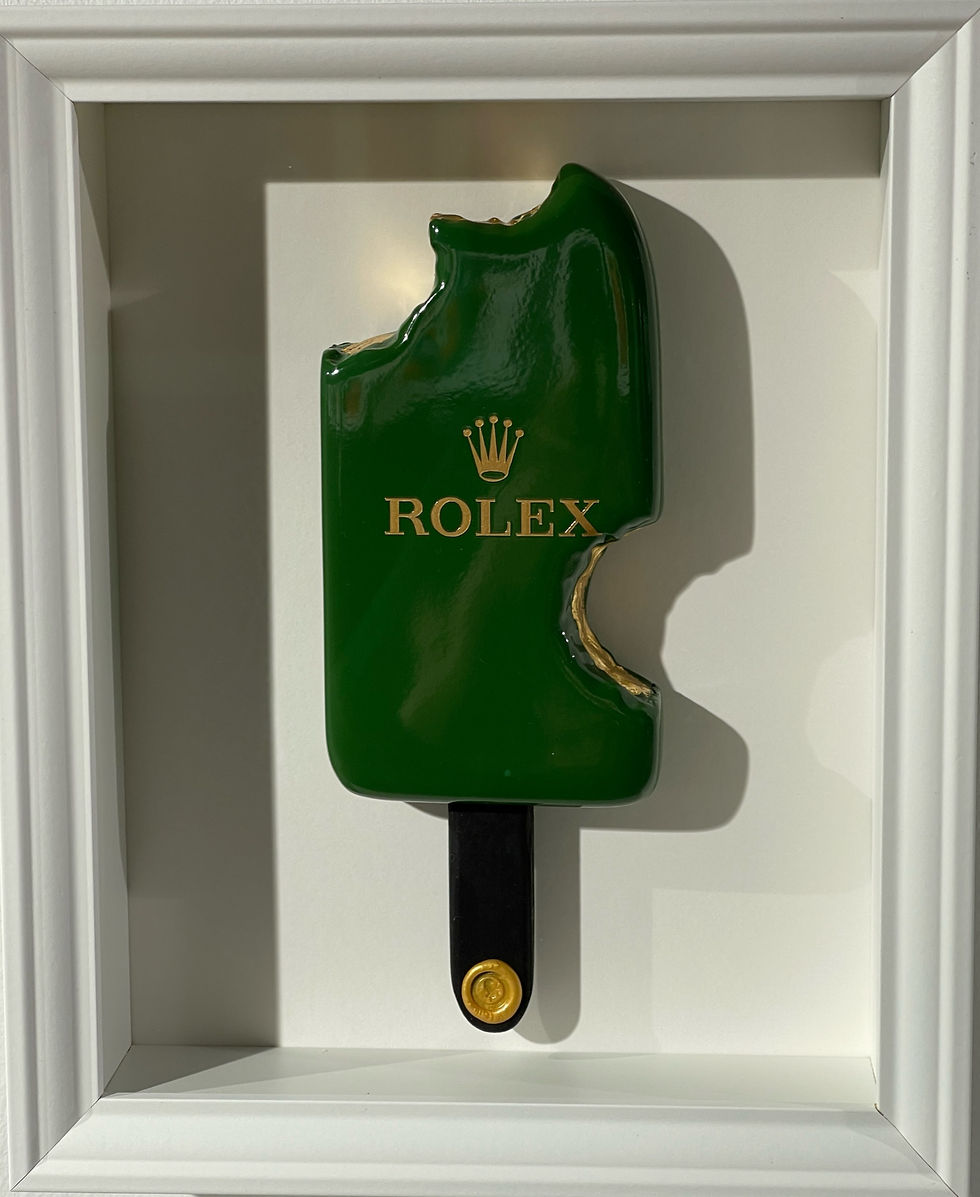 Rolex popsicle artwork by Snek at Miva Fine Art Gallery featuring glossy epoxy finish, luxury branding, contemporary popart.-