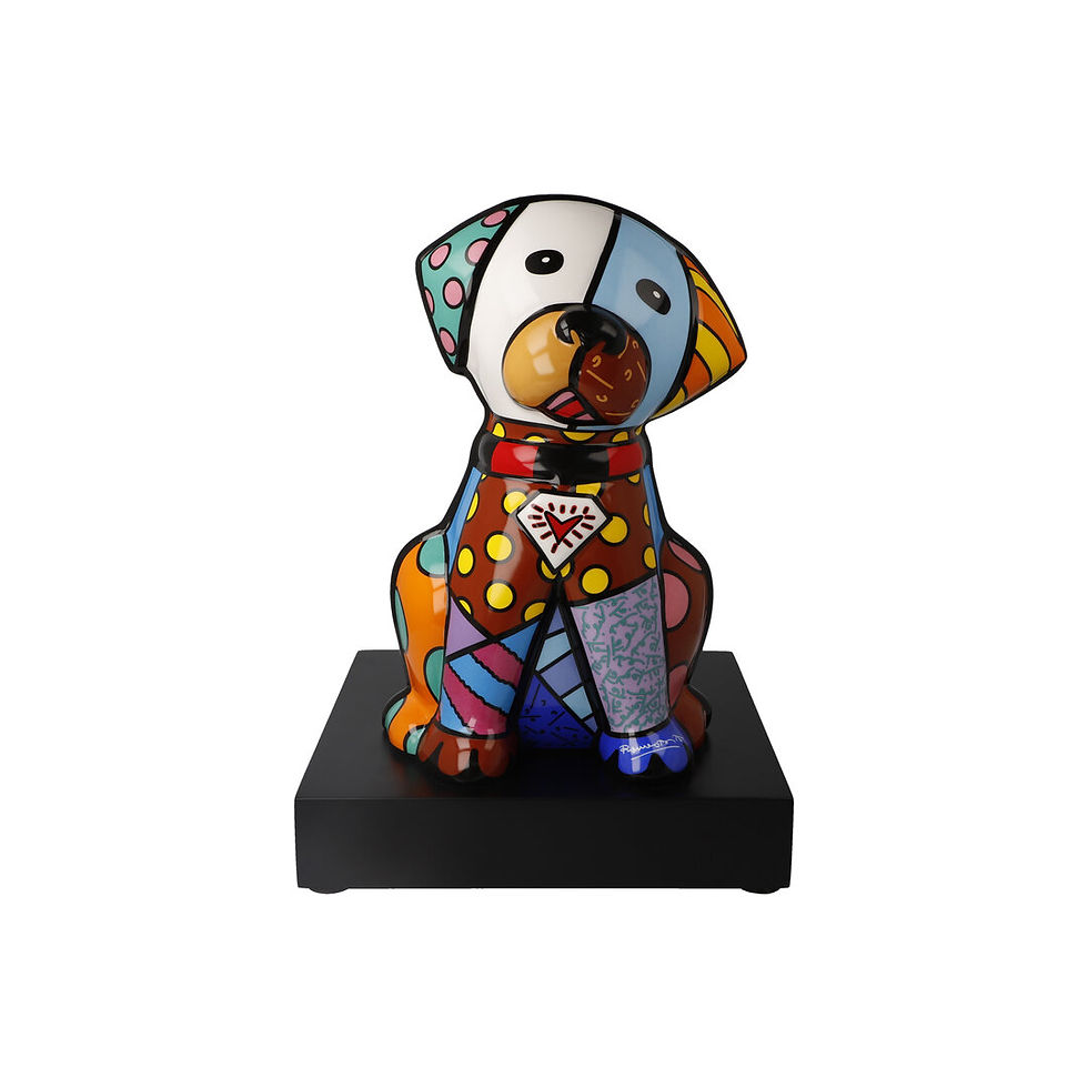 Baby Blue Porcelain sculpture in bright color made by Goebel design Romero Britto for sale at Miva Fine Art Gallery Sweden