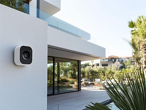 Professionally installed outdoor security camera on a modern residential property.