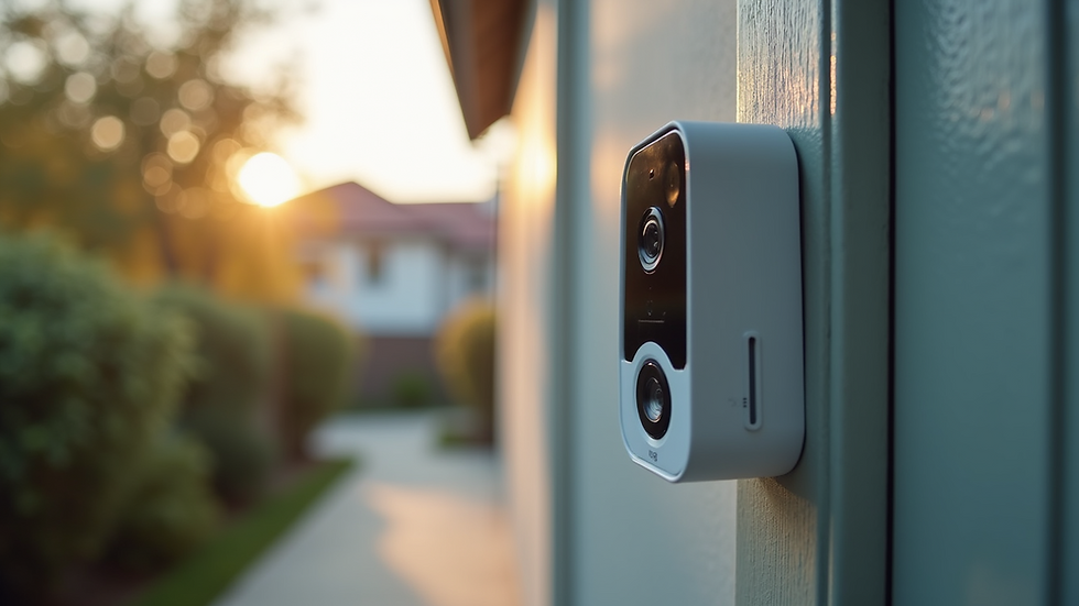 Eye-level view of a smart doorbell camera installed at home