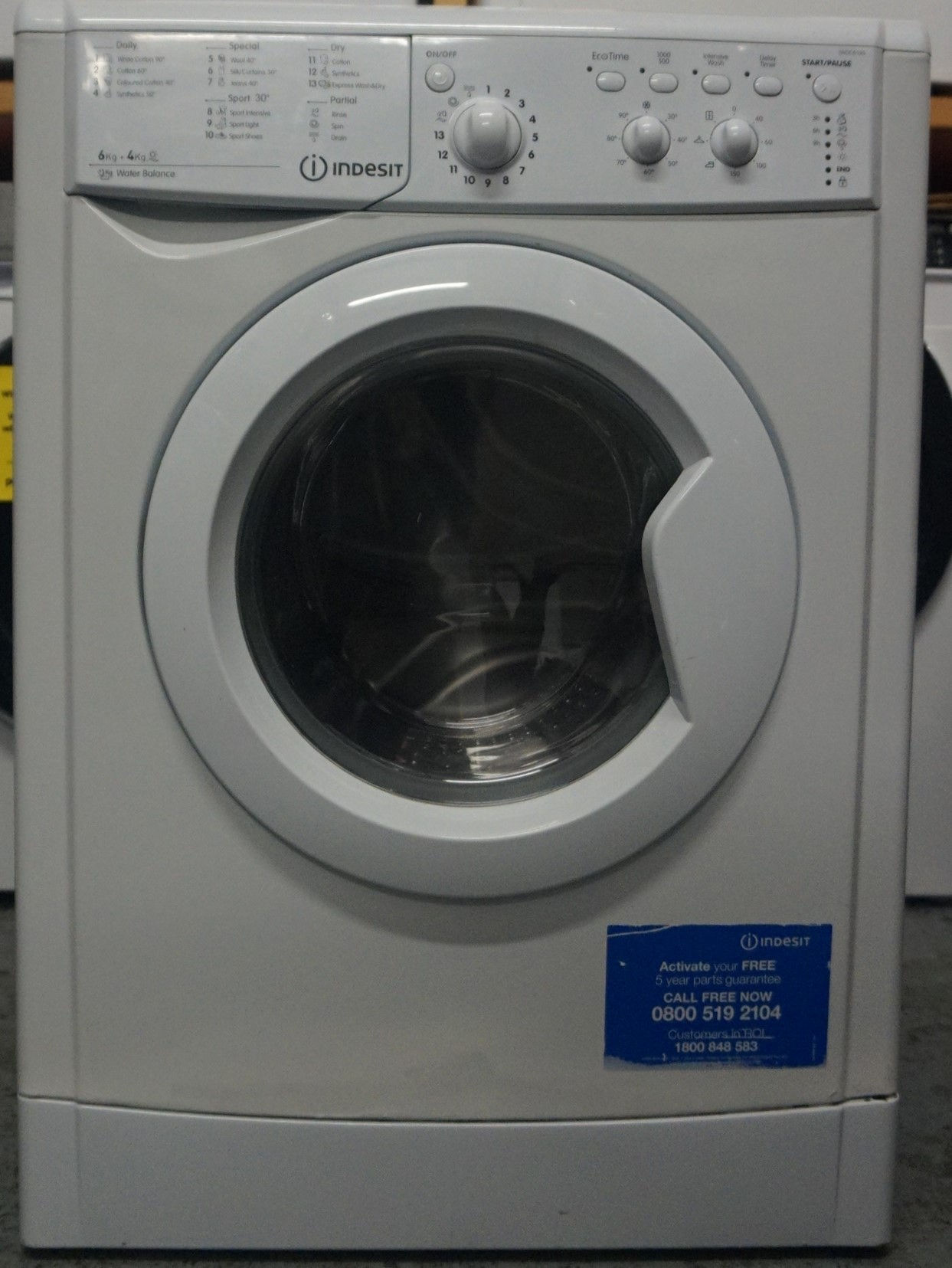 Indesit IWDC6105 Washer Dryer, 6kg Wash/4kg Dry Load, B Energy Rating, 1