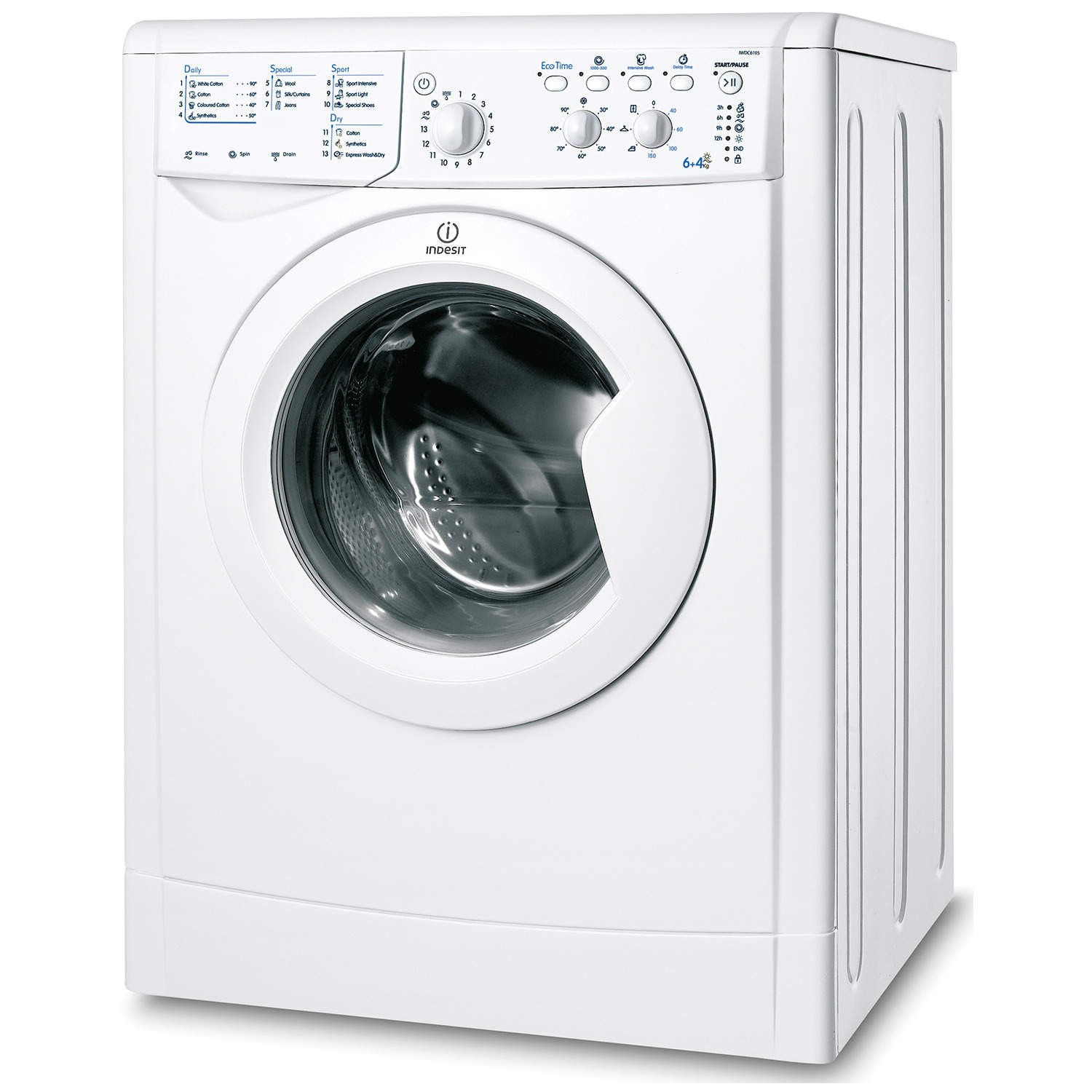Indesit IWDC6105 Washer Dryer, 6kg Wash/4kg Dry Load, B Energy Rating, 1