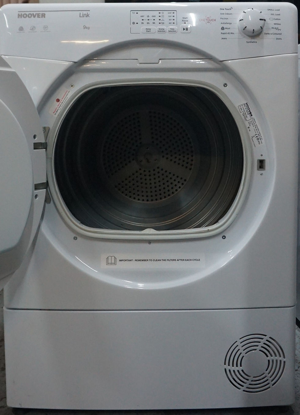 Thumbnail: Hoover HLC9LF 9kg B rated Tumble dryer with sensor dry – White
