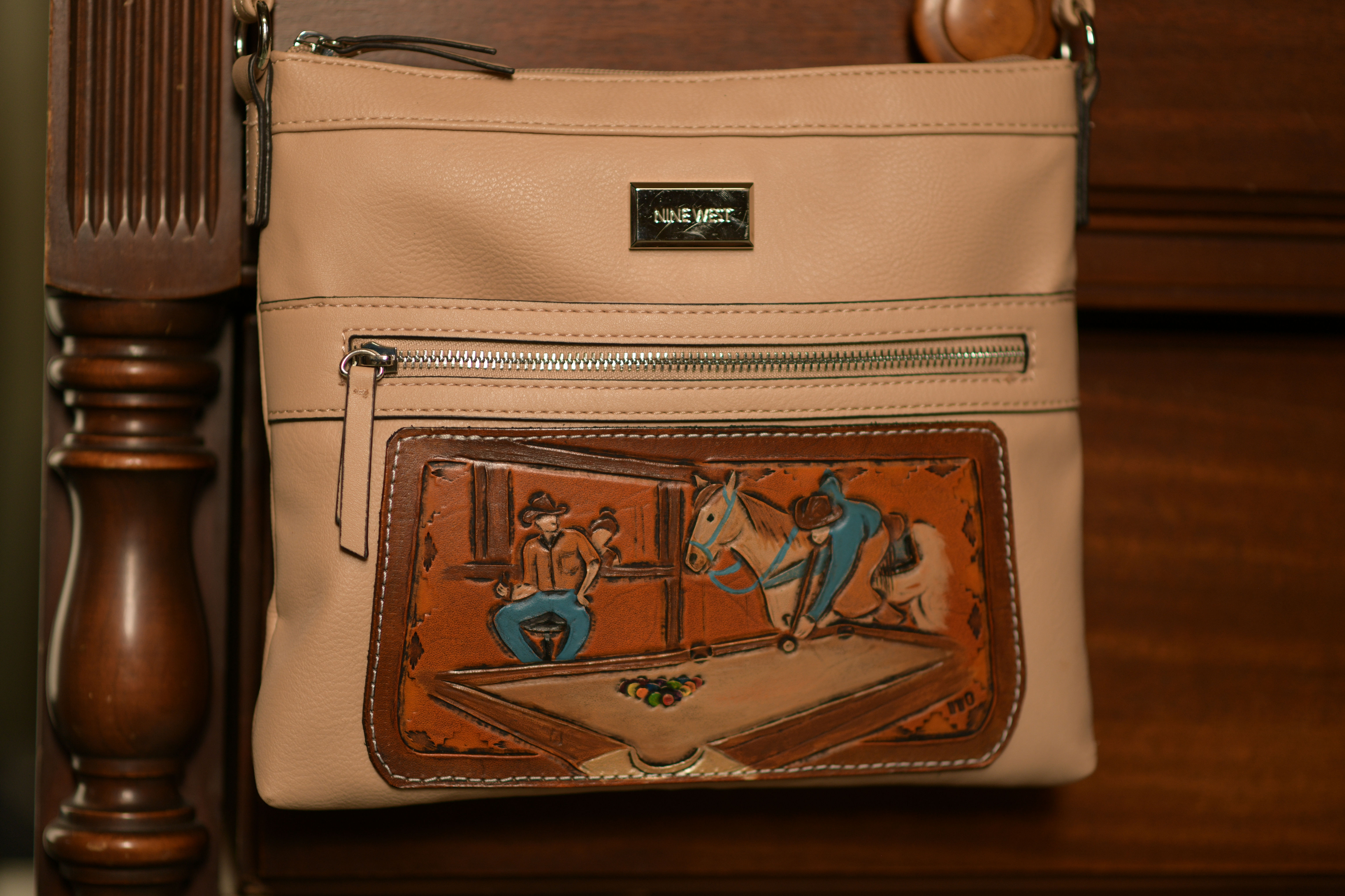 Billiards Scene Tan Nine West Purse