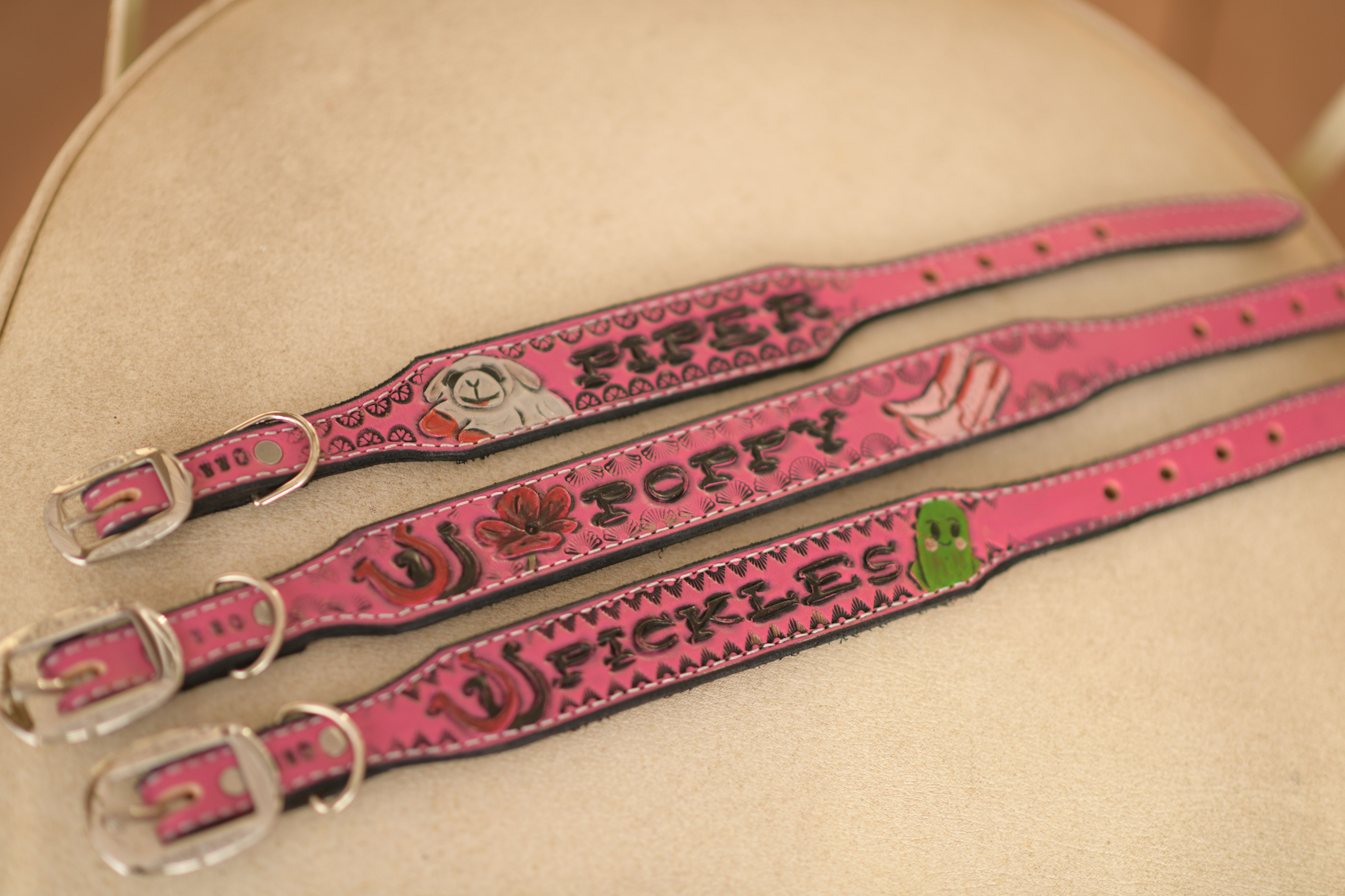 Customizable Hand-Tooled Leather Dog Collar