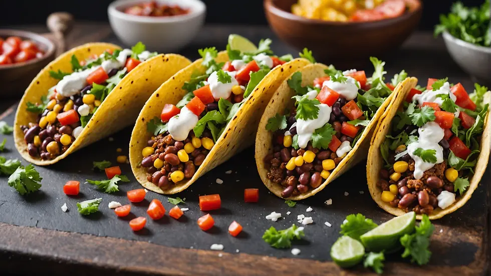 Tacos filled with colorful vegetables and beans